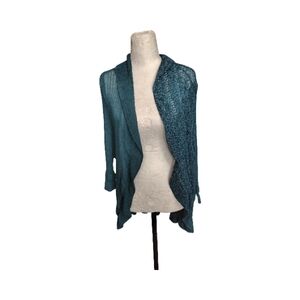 Teal Open-Front Crochet  Women's Sweater